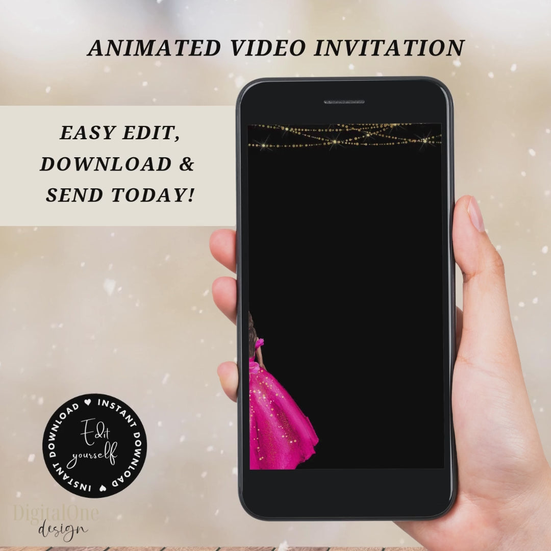 Hot Pink Quinceañera Video Animated Invite