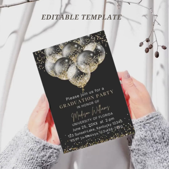 Editable Graduation Party Invitation template Canva