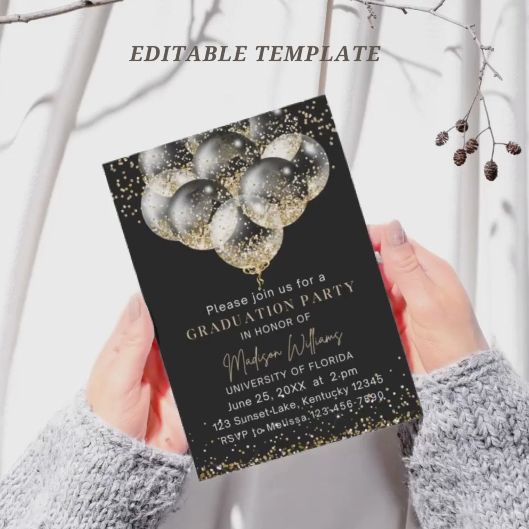 Editable Graduation Party Invitation template Canva