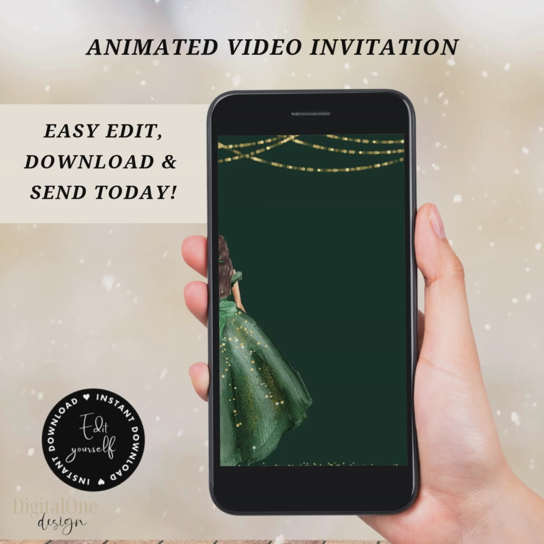 Enchanted Forest Green Quinceanera Save the date Invitation