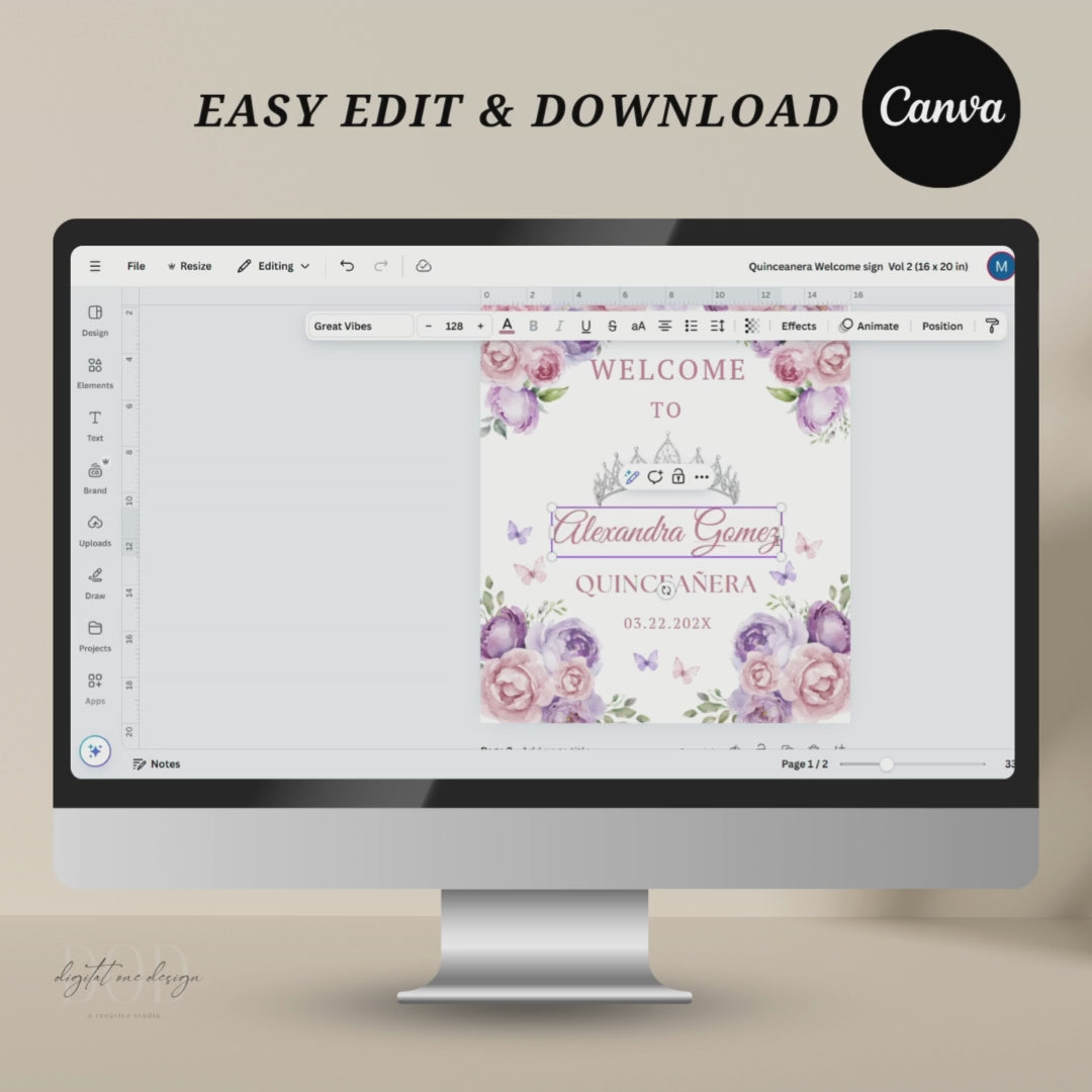 Editable Quinceanera or Sweet 16 Birthday party Sign